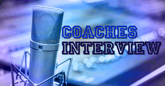 Microphone with the words Coaches Interview